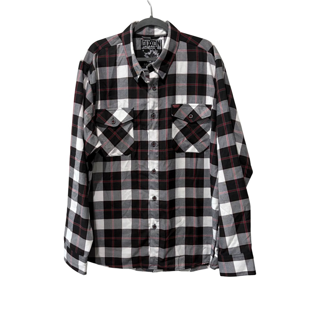 Dixxon Flannel Agnostic Front Shirt Mens 2X Black White Red Plaid Biker Rock